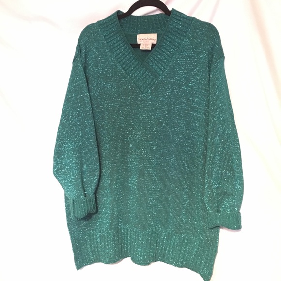Diane Von Furstenberg Sweaters - Diane Von F. Vintage Metallic Green Tunic Sweater